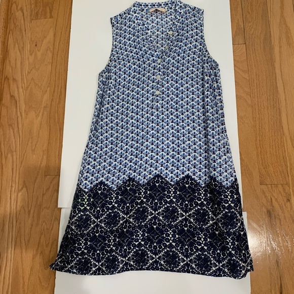 TORY BURCH LINENLIN SLEEVELESS BLUE AND WHITE DRESS SZ XS - Picture 1 of 5